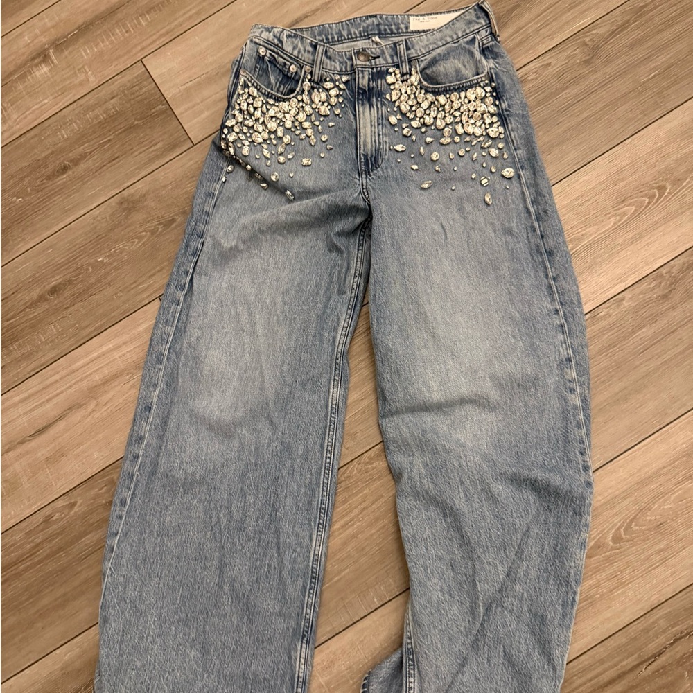 Rag & bone Featherweight Sofie Embellished High-Rise Wide-Leg Jean